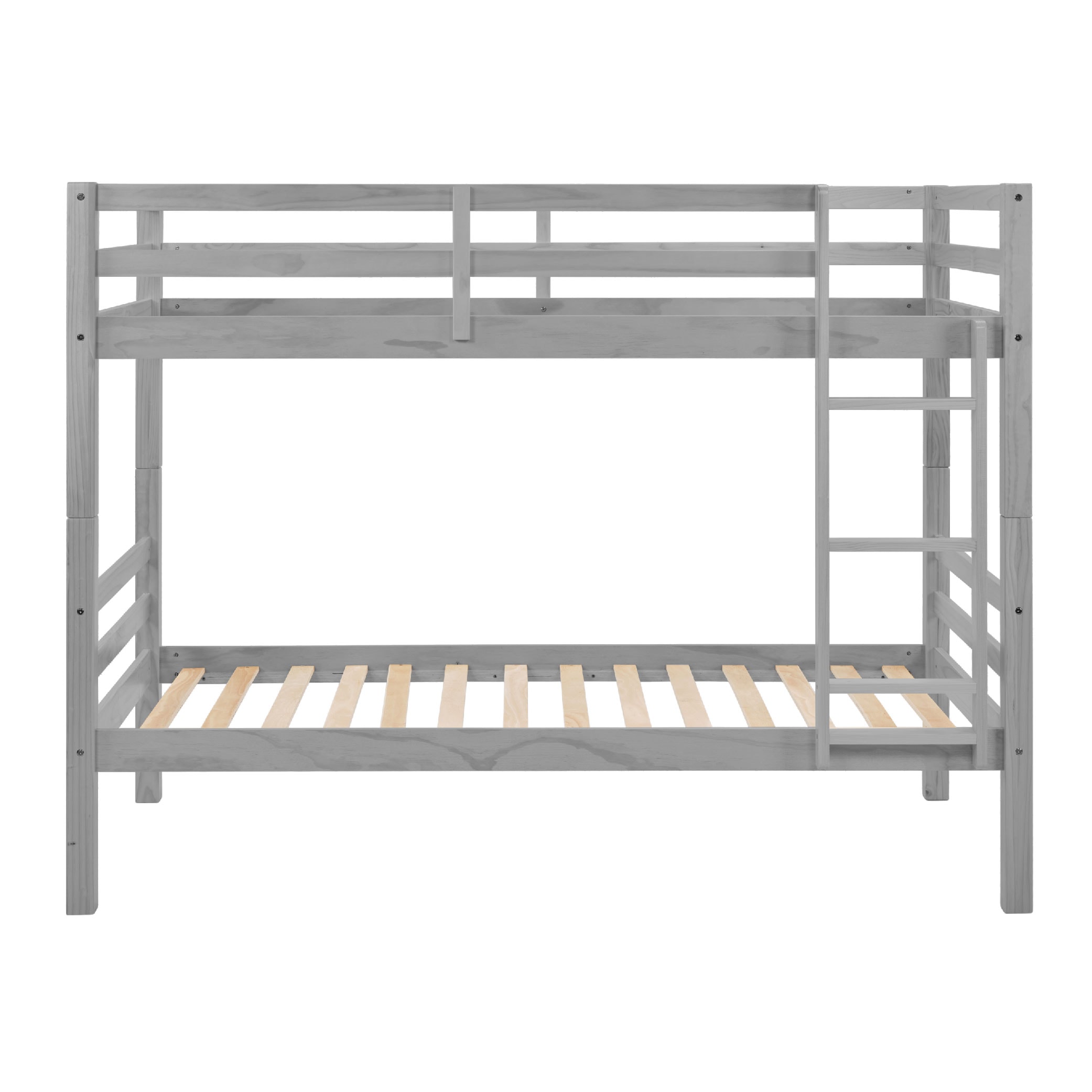 Twin Over Twin Bunk Bed With Thick Posts,Wooden Bunk Bed With High Guardrail And Ladder For Kids, Teens, Dorm Rooms, And Guest Rooms,No Box Spring Needed,Grey_voghion.com